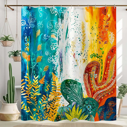 Colorful tree flower shower curtain fabric bathroom decoration with 12 hooks 180x 180cm bathtub shower curtain