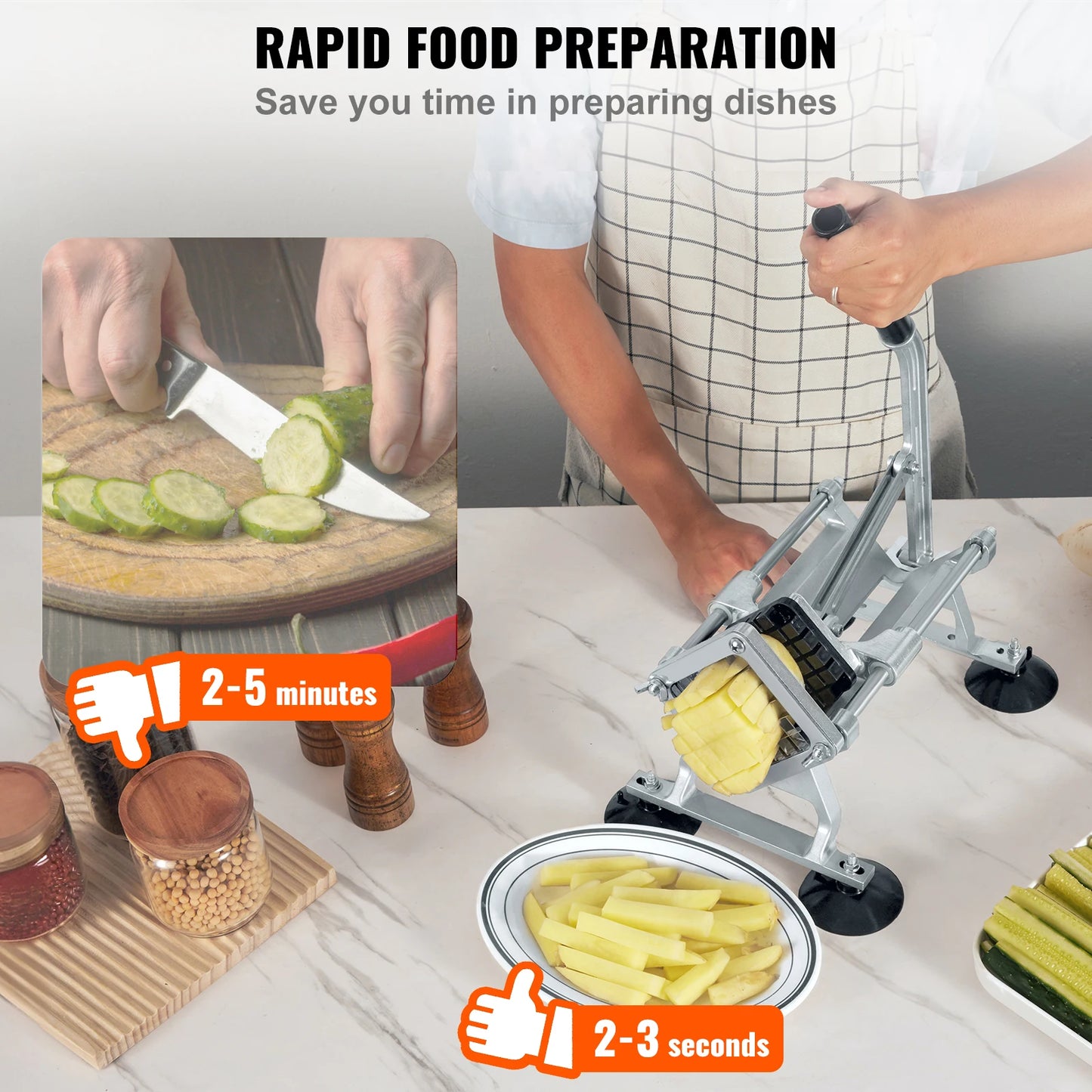 VEVOR French Fry Cutter Potato Slicer with 1/2-Inch and 3/8-Inch Stainless Steel Blades Manual Potato Cutter Chopper