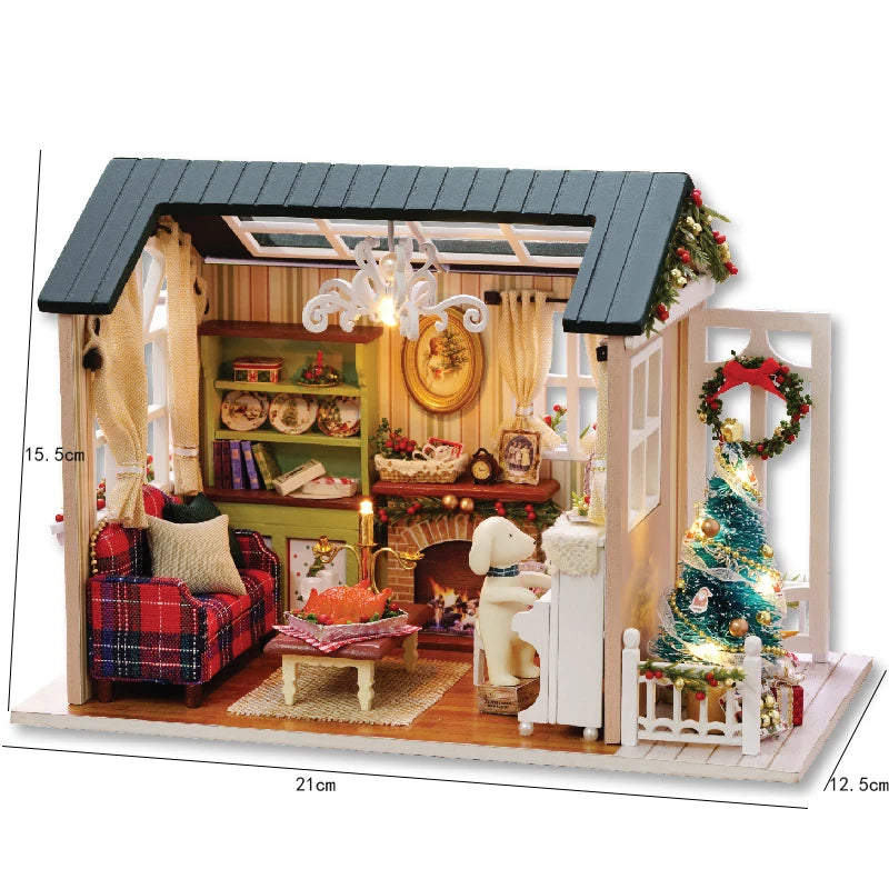 Diy With Dollhouse Furniture Light Wooden Casa Roombox Doll House  Handmade Home Assembly MiniatureToys Christmas Birthday Gifts
