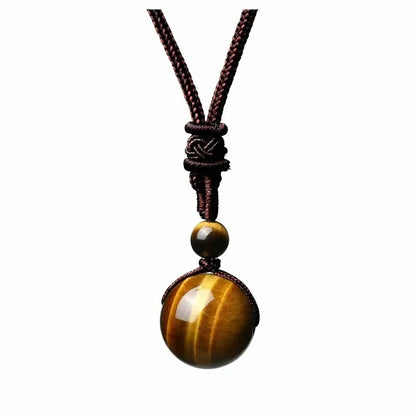 16 Mm Black Obsidian Tiger Eyes Amethyst Stone with Adjustable Braided Rope Cords Natural Crystal Pendant Women Men Necklaces