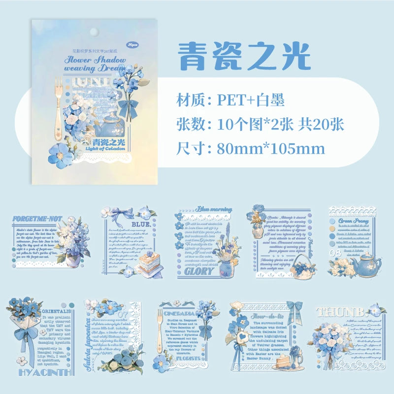 20 pcs/pack INS English Text Flowers Material Collage PET Sticker Creative DIY Collage Decor Junk Journal Aesthetics Stationery