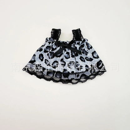 Mini Doll Clothes Outfit Accessories for 15-17cm Labubu Handmade Leopard Print Suspender Skirt Clothing