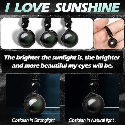 16 Mm Black Obsidian Tiger Eyes Amethyst Stone with Adjustable Braided Rope Cords Natural Crystal Pendant Women Men Necklaces