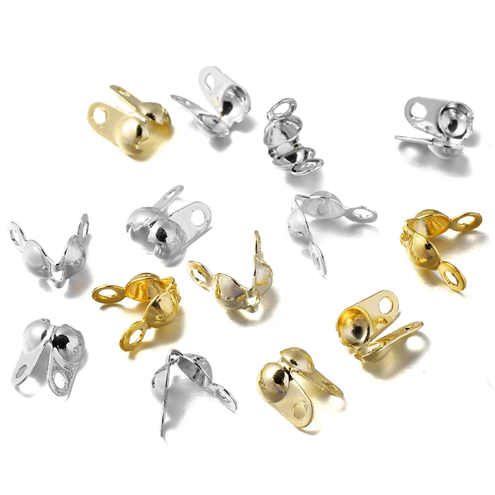 100Pcs/Lot Real Gold Plated Connector Clip Clasp Fitting Ball Chain Calotte End Crimp Bead Component for DIY Jewelry Making