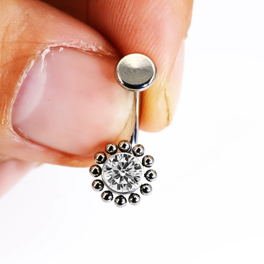 1Pc 14Gx10x4/6mm Navel Curve Barbells Belly Rings Body Jewelry-F136 Titanium CZ Smart Navel Belly Button Body Piercing 