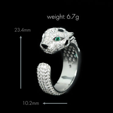 TLS 925 Sterling Silver Rhodium Plated High Carbon Diamond Cheetah Emerald Trendy Cool Ring for Gift