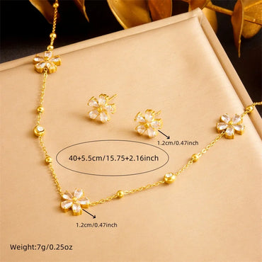 DIEYURO 316L Stainless Minimalist Rhinestone Daisy Necklace Earrings Bracelet Suit Women Trend Non-fading Flowers Jewelry Set