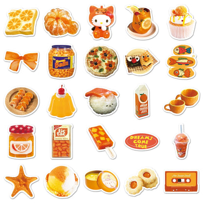 10/30/50PCS Cartoon Orange INS Style Food Sticker DIY Decoration Waterproof Skateboard Notebook Graffiti Toy