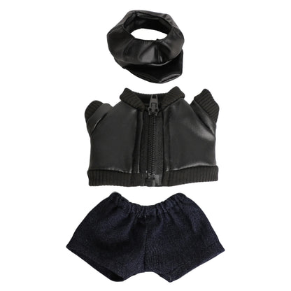 For 17cm Labubu Girl Dolls Black Leather Jacket + Jeans +Hat Clothes Suit Cute Punk Clothing For V1 V2 V3 Labubu,Cotton Doll Toy