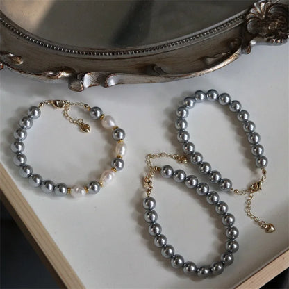 Fashion Grey Natural Pearl Bracelet for Women Luxury Exquisite Stainless Steel Bangle Jewelry Accessories Anniversary Gift