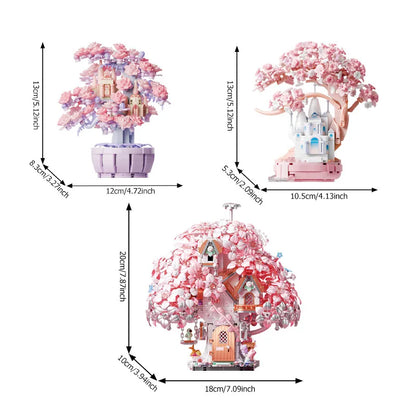Fantasy Cherry Blossom Season Assemblage Building Blocks Kits Flower Castle Models Bricks Home Decorations Kids Toys Girls Gifts