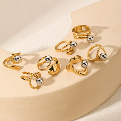 1PC fashion hollow irregular stainless steel ring, embellished with steel beads, stackable ring, suitable for daily casual wear