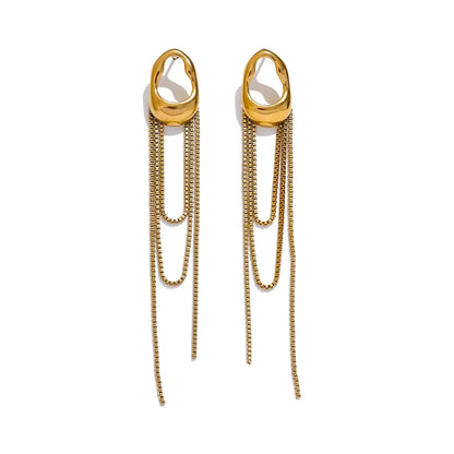 NiNice Temperament Stainless Steel Metal Tassel Chain Long Hanging Drop Earrings Girl's Daily Wear Trending Jewelry Recommend