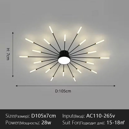 Modern Flower Shape Ceiling Lamp for Living Room Dining Room Flush Mount Metal Acrylic Sputnik Firework Petal Lighting Fixture