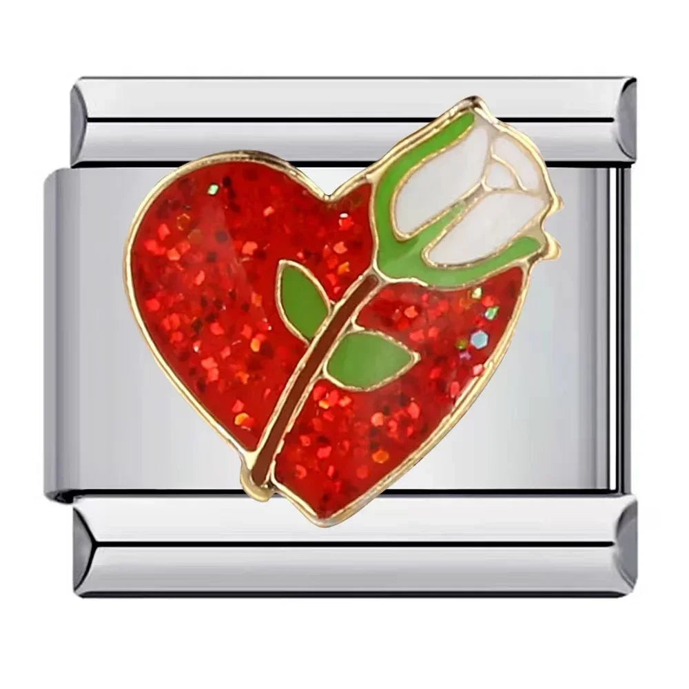 2025 Fashion Love and Romance Modular Italian Charm Links Fit 9mm Stainless Steel Elastic Bracelet Women DIY Jewelry