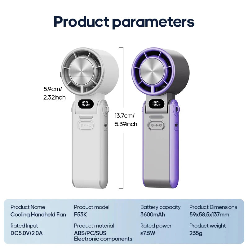 XIAOMI 3600mAh Portable Air Cooling Turbo Fan 100 Wind Speeds Adjustable Outdoor Foldable Student Handheld Fan with Lanyard