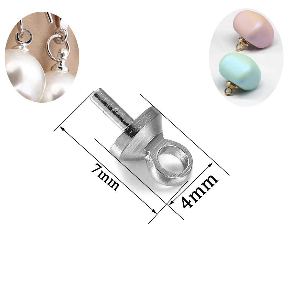 50-100pcs/lot Brass Half hole Charms Eye Pins Beads End Caps Top Drilled Pendant Bails Findings Connectors For Jewelry Makings