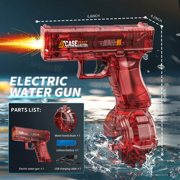 Electric Water Gun, Automatic Squirt with Pistol Realistic Gun Muzzle Flame Summer Outdoor Beach Swimming Pool Party Toy