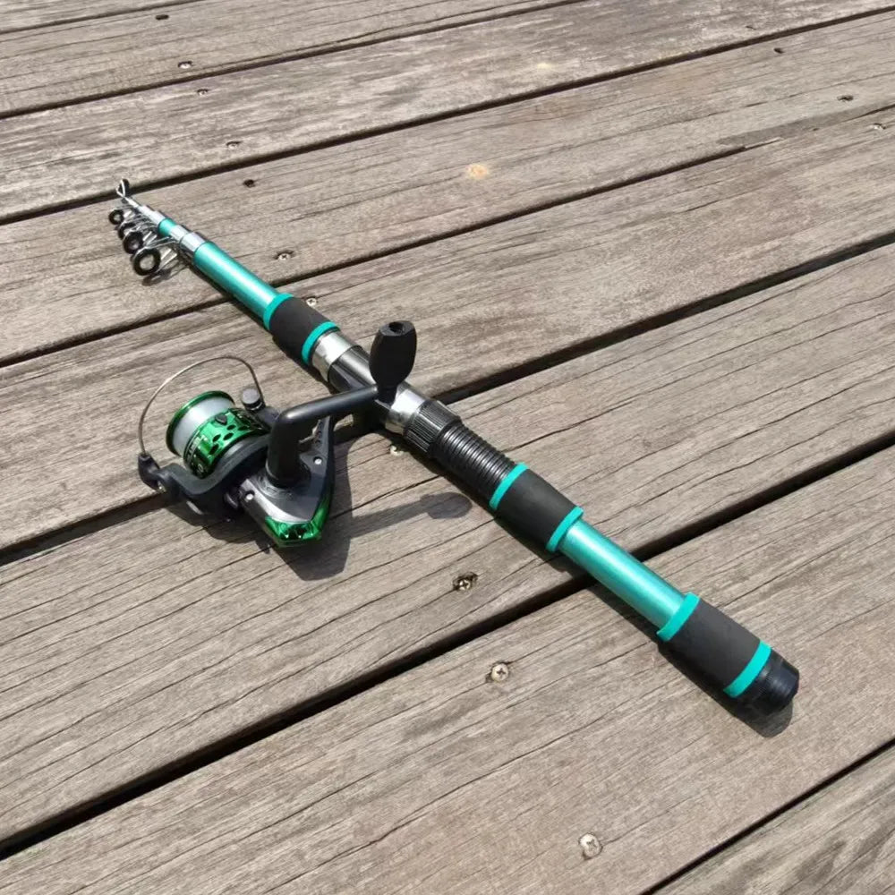SantaKing Telescopic Fishing Rod and Reel Kit 1.8M 2.1M Telescopic Rod with 5.2:1 3BB Fishing Reel Max Drag 5kg Fishing Combo