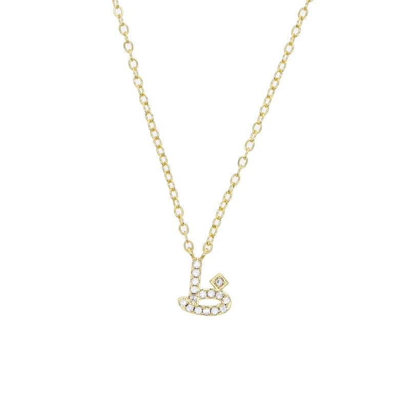 Total 31 Different Shape Arabic Letter Pendant Necklaces for Women Paved Green White Cz and Turquoise Gold Color Fashion Jewelry