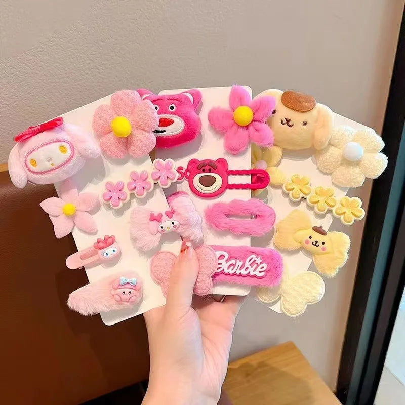Sanrio Kuromi Plush Hairpin Cute Cartoon My Melody Cinnamoroll  Pom Pom Purin Young Girl Hair Accessories Holiday gifts
