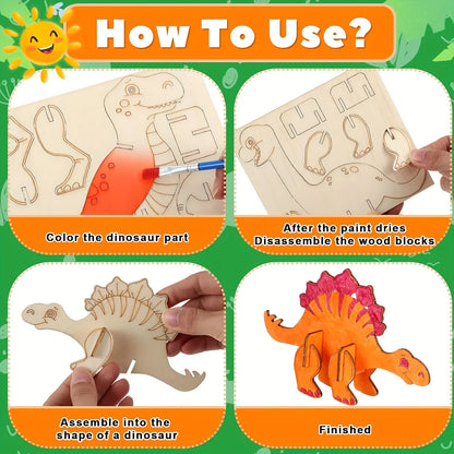 24pcs Dinosaur Wooden Model Dinosaur Set Unfinished Wooden Model Dinosaur to Paint DIY Handicraft  Kits for Home Decor Gift