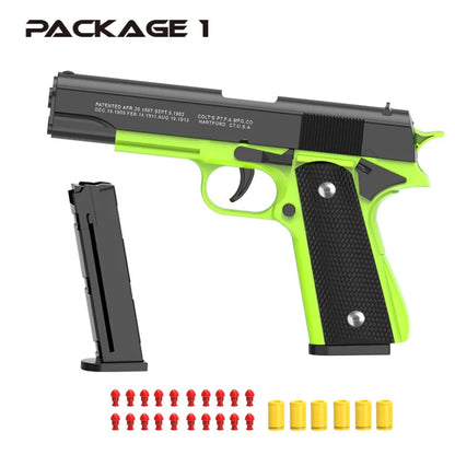 Black M1911 Colt Toy Gunman Gun, Soft Bullet Shell, Catapult Blaster, Manual Air Gun Launcher, Boys Shooting Game 14+y