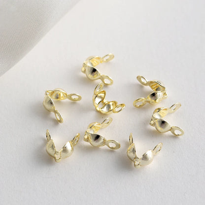100Pcs/Lot Real Gold Plated Connector Clip Clasp Fitting Ball Chain Calotte End Crimp Bead Component for DIY Jewelry Making