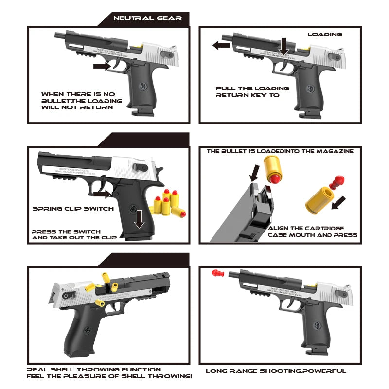New.Desert Eagle - Black Automatic Shell Ejection Toy Gun Weapon Burst Soft Bullet Pistol Boys Gift Outdoor Game