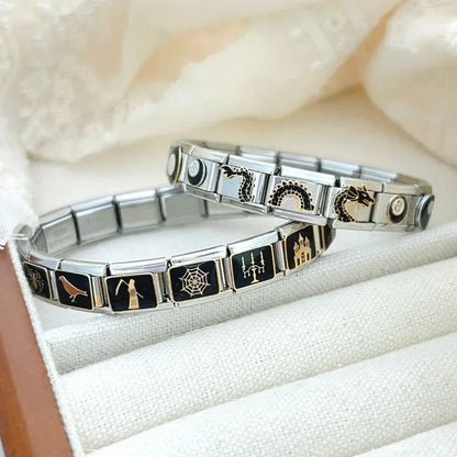 2025 Fashion Gothic Dark Dragon Elastic Italian Charm Links Fit 9mm Modular Bracelet Stainless Steel Elastic DIY Jewelry