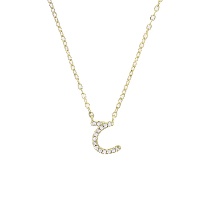 Total 31 Different Shape Arabic Letter Pendant Necklaces for Women Paved Green White Cz and Turquoise Gold Color Fashion Jewelry