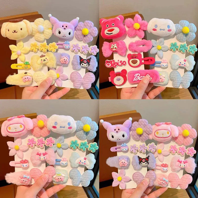 Sanrio Kuromi Plush Hairpin Cute Cartoon My Melody Cinnamoroll  Pom Pom Purin Young Girl Hair Accessories Holiday gifts