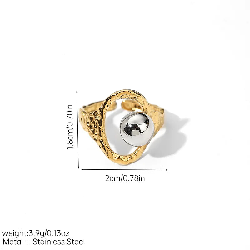 1PC fashion hollow irregular stainless steel ring, embellished with steel beads, stackable ring, suitable for daily casual wear