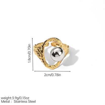 1PC fashion hollow irregular stainless steel ring, embellished with steel beads, stackable ring, suitable for daily casual wear