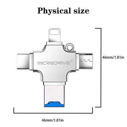 USB 3.0 Flash Drive For Iphone ipad Android Pen Drive 4 in 1 Memory stick Type-c Pendrive OTG 64GB 128GB 256GB