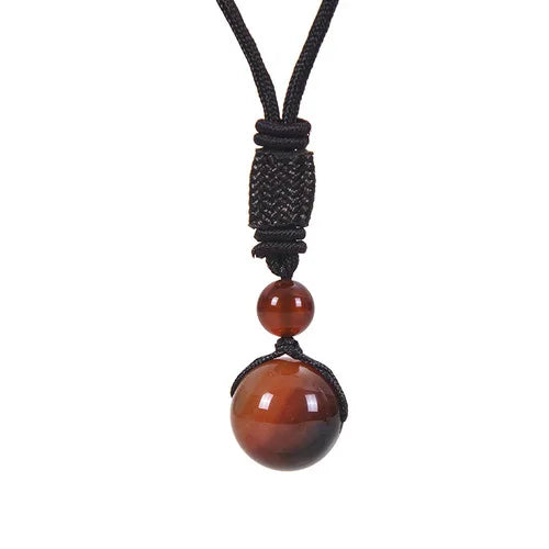 16 Mm Black Obsidian Tiger Eyes Amethyst Stone with Adjustable Braided Rope Cords Natural Crystal Pendant Women Men Necklaces