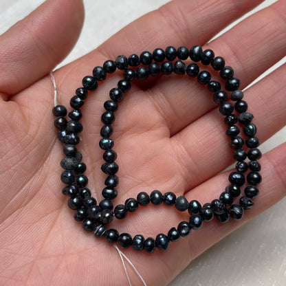 3-4mm Black Natural Freshwater Pearl Irregularly Shaped Defective Beads for Jewelry Making DIY Necklace Bracelet Accessory 36cm