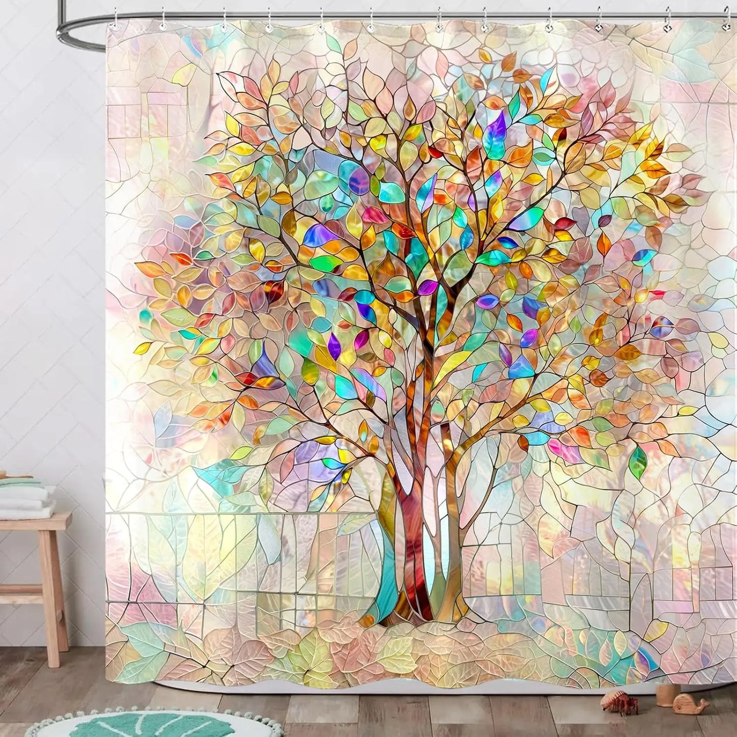 Colorful tree flower shower curtain fabric bathroom decoration with 12 hooks 180x 180cm bathtub shower curtain