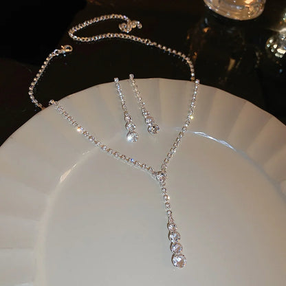 3 Pcs Square Geometric Rhinestone Pendant Necklaces for Women Advanced Collar Chains Luxury New in Earrings Fashion Jewelry Sets
