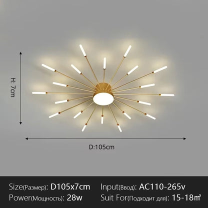 Modern Flower Shape Ceiling Lamp for Living Room Dining Room Flush Mount Metal Acrylic Sputnik Firework Petal Lighting Fixture