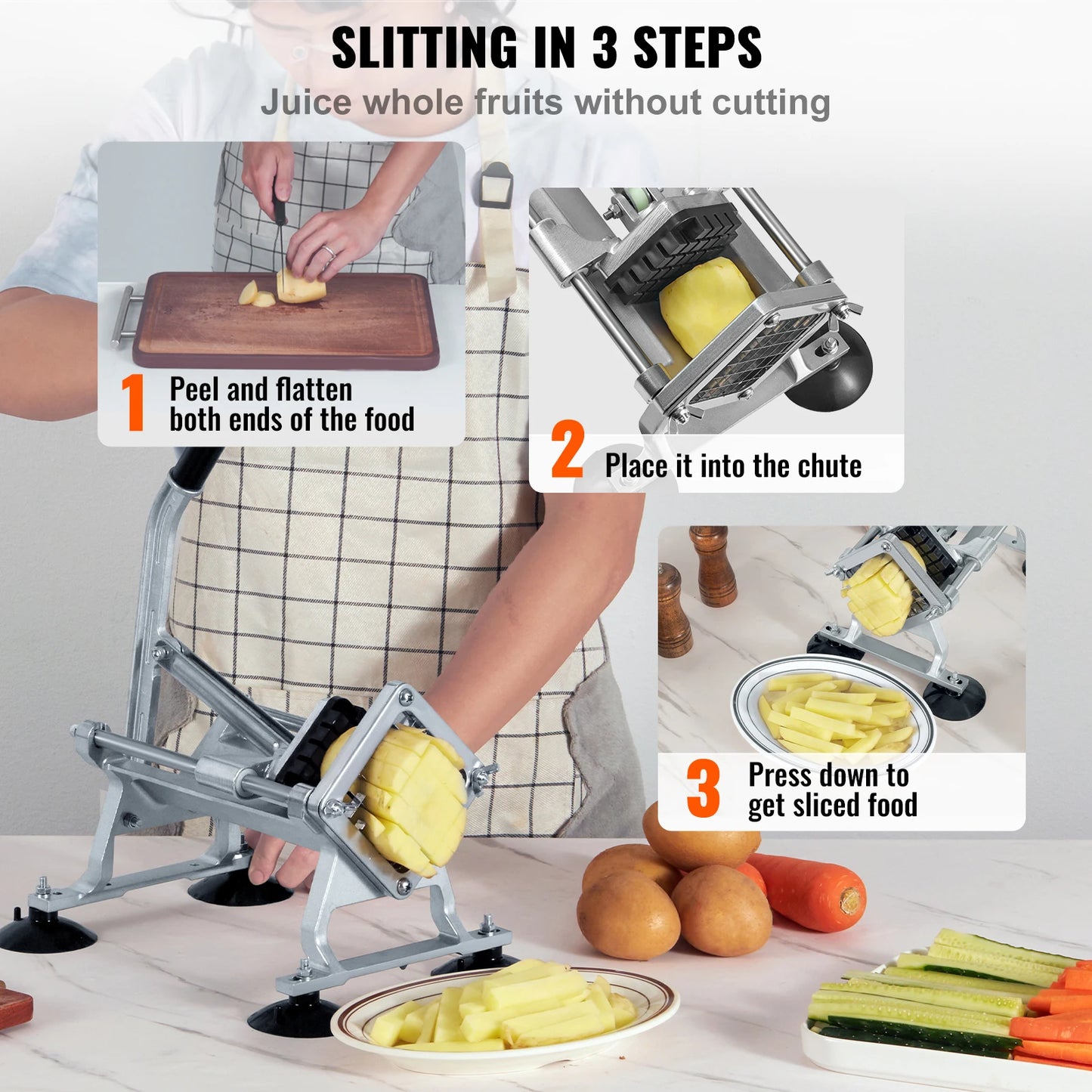 VEVOR French Fry Cutter Potato Slicer with 1/2-Inch and 3/8-Inch Stainless Steel Blades Manual Potato Cutter Chopper