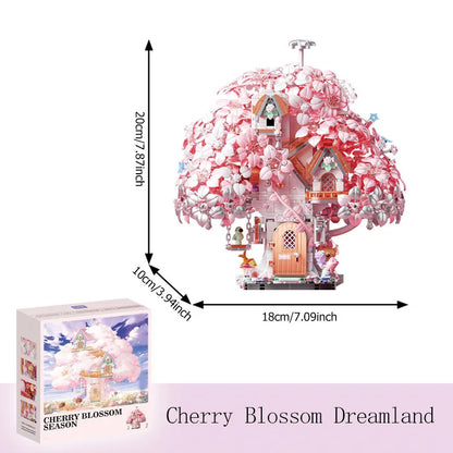 Fantasy Cherry Blossom Season Assemblage Building Blocks Kits Flower Castle Models Bricks Home Decorations Kids Toys Girls Gifts