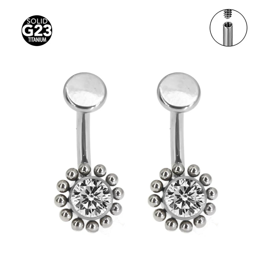 1Pc 14Gx10x4/6mm Navel Curve Barbells Belly Rings Body Jewelry-F136 Titanium CZ Smart Navel Belly Button Body Piercing 