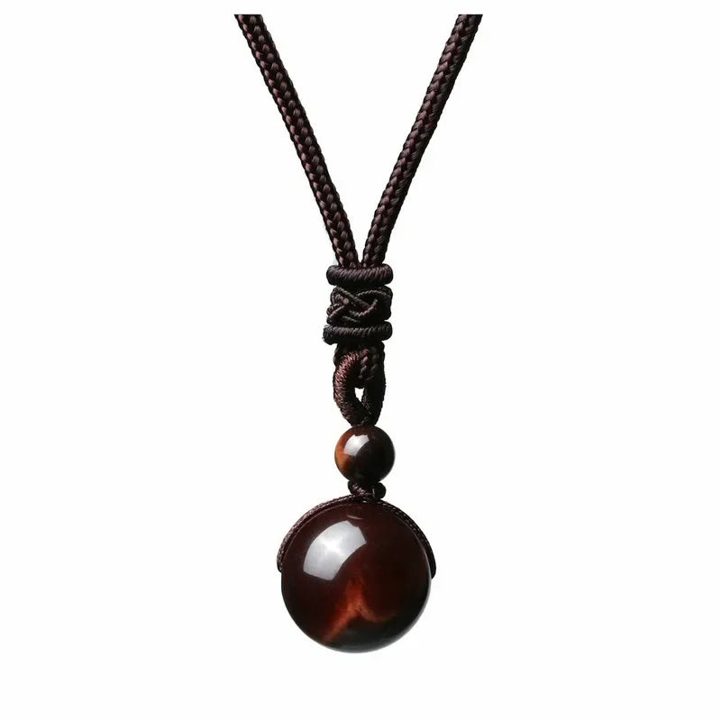 16 Mm Black Obsidian Tiger Eyes Amethyst Stone with Adjustable Braided Rope Cords Natural Crystal Pendant Women Men Necklaces