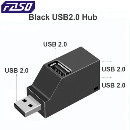 FASO USB 3.0 HUB Adapter Extender Mini Splitter Box 1 to 3 Ports High Speed USB 2.0 For PC Laptop U Disk Card Reader
