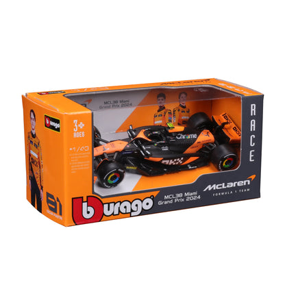 Bburago 1:43 2024 F1 Mclaren MCL38 Monaco Grand Prix Alloy Car Miniature Diecast Model #4 Lando Norris #81 Oscar Piastri Toy