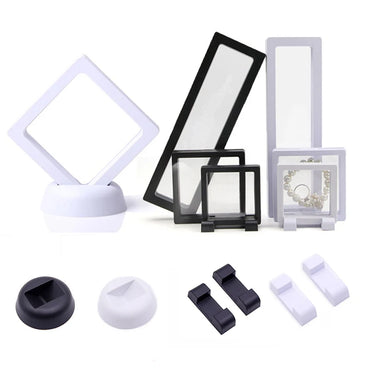 10pcs Floating Frame 3D Display Jewelry Box Suspension Storage Holder Base Plastic Case Black White Round Square Stand Support