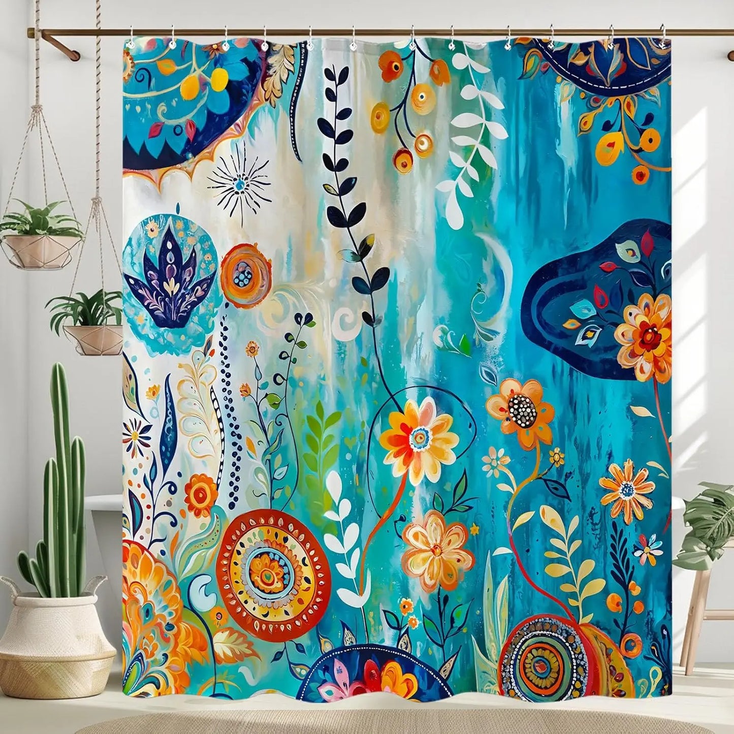 Colorful tree flower shower curtain fabric bathroom decoration with 12 hooks 180x 180cm bathtub shower curtain