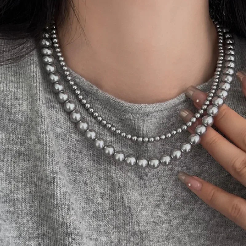 Grey Pearl Necklace for Women's Luxury Collar Chain Simple Neckchain Fashion Jewelry