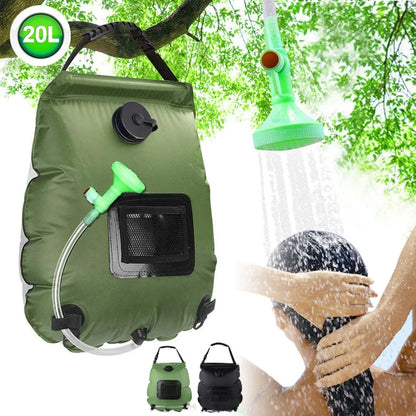 Solar Shower Bag | 20L Solar Heating Camping Shower Bag | Removable Hose | On-Off Switchable Shower Head | Ducha Portatil | Trav